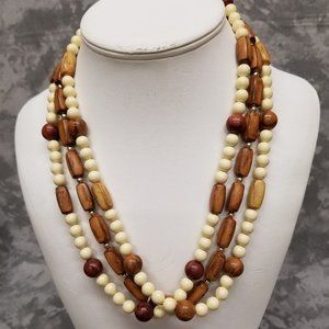 Wood & Bead 3 Strand Necklace
